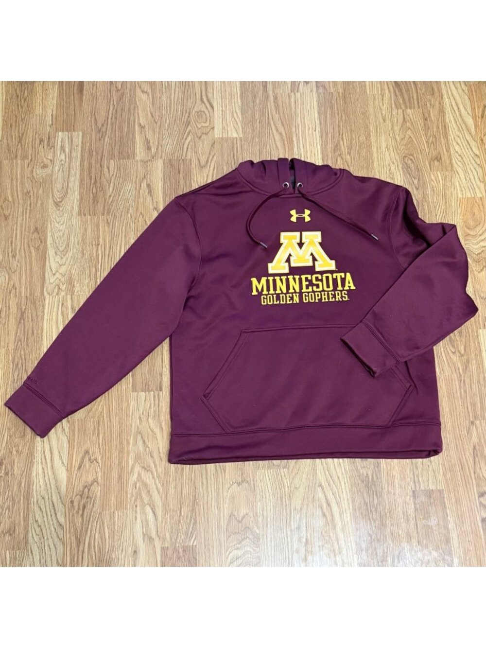 Under Armour Minnesota Golden Gophers Hoodie Large Maroon Gold Logo Pullover Swe